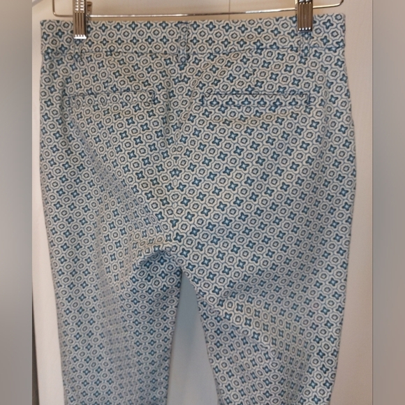 Cynthia Rowley Blue White Printed Straight Leg Cigarette Pant Size 0 Preppy - Picture 7 of 11
